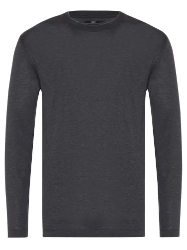 Gallus Gri Melanj Slim Fit Örme Bisiklet Yaka Pamuk Uzun Kollu Tişört - 1