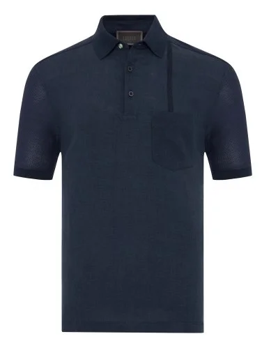 Gallus Lacivert Polo Yaka Desenli Cepli Regular Fit Pamuk Keten Tişört - 1