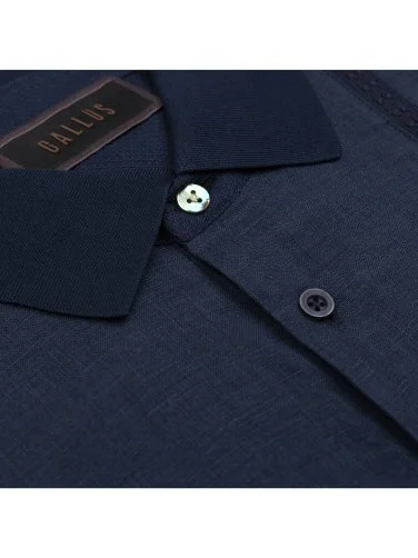 Gallus Lacivert Polo Yaka Desenli Cepli Regular Fit Pamuk Keten Tişört - 3