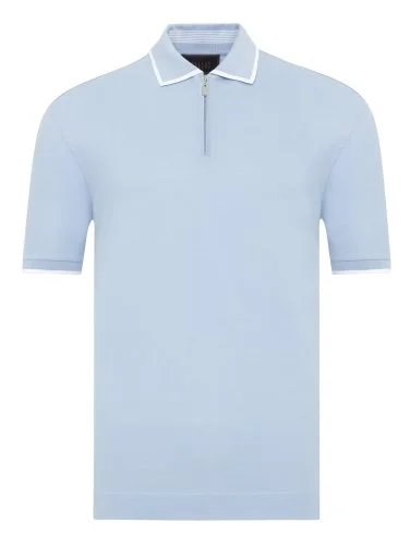 Gallus Mavi Fermuarlı Polo Yaka Pike Merserize Regular Fit Tişört - 1