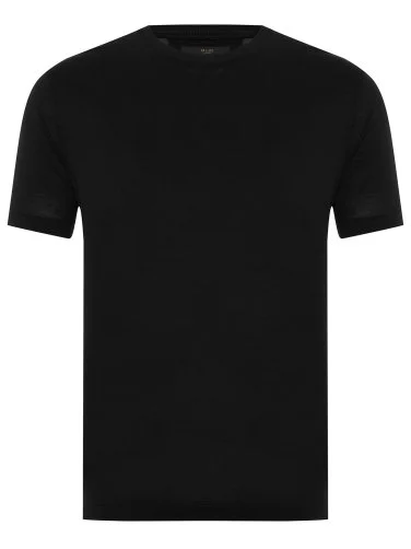 Gallus Siyah Örme Bisiklet Yaka Merserize Regular Fit Tişört - 1