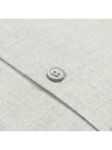 Germirli Açık Gri Düğmeli Yaka Albini Pamuk Tencel Tailor Fit Rahat Kalıp Balıksırtı Flanel Gömlek - 4