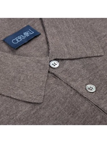 Germirli Açık Kahve Düğmeli Polo Yaka Regular Fit Extra Fine Yün Erkek Triko - 3