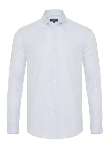 Germirli Açık Mavi Micro Desen Oxford Düğmeli Yaka Tailor Fit Gömlek - 1