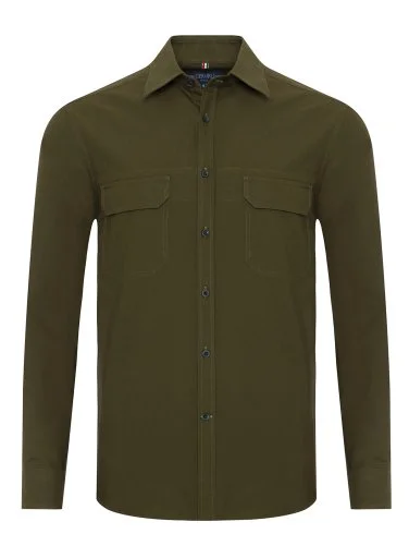 Germirli Albiate Haki Yeşili Tailor Fit Spor Oxford Erkek Utility Gömlek - 1