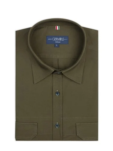 Germirli Albiate Haki Yeşili Tailor Fit Spor Oxford Erkek Utility Gömlek - 2