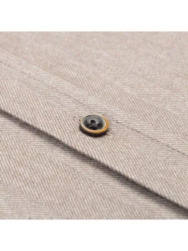 Germirli Albini Apres Ski Bej Balıksırtı Tailor Fit Düğmeli Yaka Lyocell Pamuk Flanel Gömlek - 3