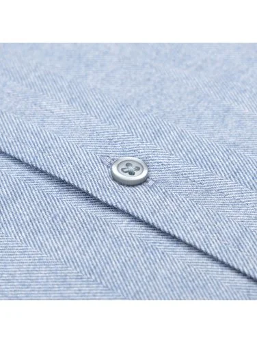 Germirli Albini Apres Ski Mavi Balıksırtı Tailor Fit Düğmeli Yaka Lyocell Pamuk Flanel Gömlek - 3