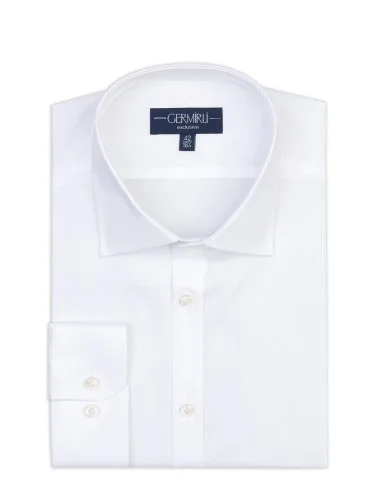 Germirli Albini Beyaz Exclusive Piumino Piquet 100 Klasik Yaka Tailor Fit Pamuk Gömlek - 1