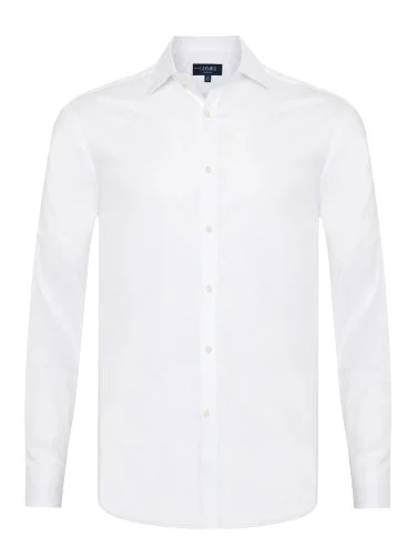 Germirli Albini Beyaz Exclusive Piumino Piquet 100 Klasik Yaka Tailor Fit Pamuk Gömlek - 1