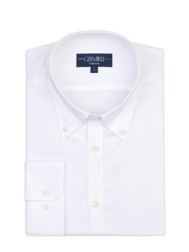 Germirli Albini Beyaz Twill Relax Formula Exclusive Tailor Fit Düğmeli Yaka Pamuk Gömlek - 1