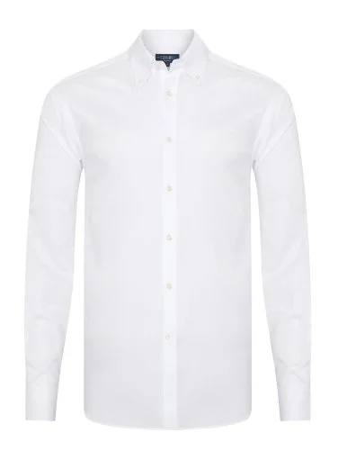 Germirli Albini Beyaz Twill Relax Formula Exclusive Tailor Fit Düğmeli Yaka Pamuk Gömlek - 1