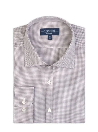 Germirli Albini Exclusive Kahverengi Pötikare Tailor Fit Pamuk Gömlek - 1