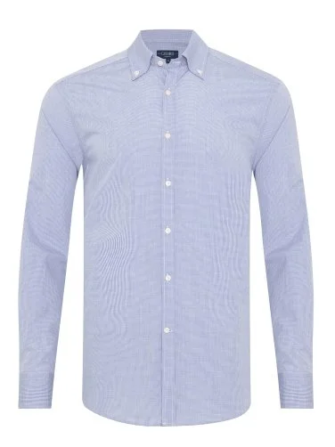 Germirli Albini Exclusive Lacivert Pötikare Desenli Düğmeli Yaka Tailor Fit Pamuk Gömlek - 3