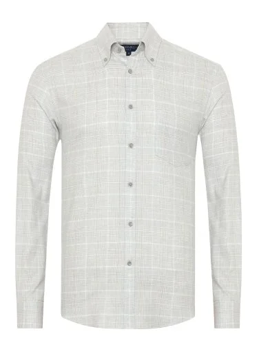 Germirli Albini Gri Ekose Apres Ski Düğmeli Yaka Tailor Fit Lyocell Pamuk Flanel Gömlek - 1