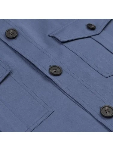 Germirli Albini Havacı Mavi Utility Kapak Cepli Pamuk Keten Safari Ceket Gömlek - 2