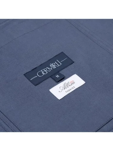Germirli Albini Havacı Mavi Utility Kapak Cepli Pamuk Keten Safari Ceket Gömlek - 3
