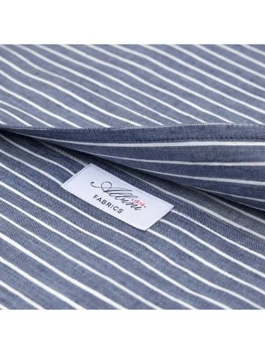 Germirli Albini Indigo Beyaz Çizgili Nevapas Lapel Yaka Keten Lyocell Gömlek - 7