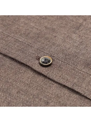 Germirli Albini Kahverengi Balıksırtı Düğmeli Yaka Tailor Fit Keten Yün Gömlek - 3