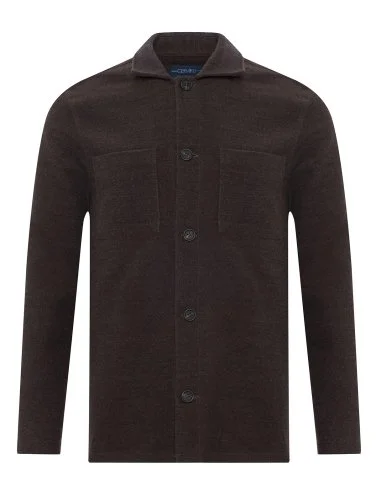 Germirli Albini Kahverengi Yeşil Renkli Çift Katmanlı Cepli Pamuk Yün Ceket Gömlek - 2