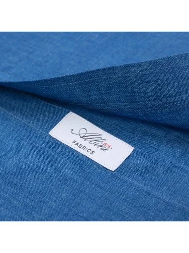 Germirli Albini Kobalt Mavi Düğmeli Yaka Tailor Fit Saf Keten Gömlek - 3