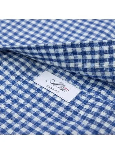 Germirli Albini Lacivert Beyaz Pötikare Düğmeli Yaka Tailor Fit Delave Keten Gömlek - 3