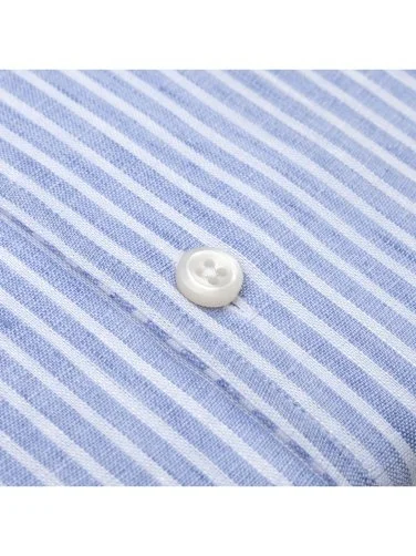 Germirli Albini Mavi Beyaz Çizgili Nevapas Lapel Yaka Keten Gömlek - 7