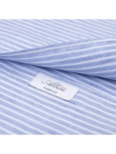 Germirli Albini Mavi Beyaz Çizgili Nevapas Lapel Yaka Keten Gömlek - 8