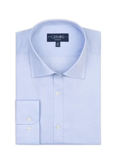 Germirli Albini Mavi Exclusive Piumino Piquet 100 Klasik Yaka Tailor Fit Pamuk Gömlek - 1