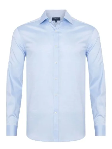 Germirli Albini Mavi Exclusive Piumino Piquet 100 Klasik Yaka Tailor Fit Pamuk Gömlek - 1