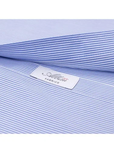 Germirli Albini Mavi İnce Çizgili Exclusive Super Piumino İtalyan Yaka Tailor Fit Pamuk Gömlek - 3