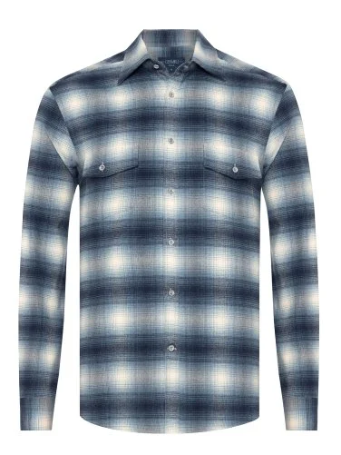 Germirli Albini Mavi Lacivert Ekoseli Flanel Tailor Fit Pamuk Oduncu Gömlek - 1