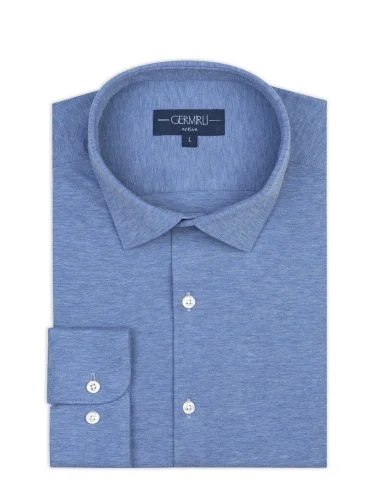 Germirli Albini Mavi Melanj 4Flex Formula Active Pamuklu Slim Fit Gömlek - 1