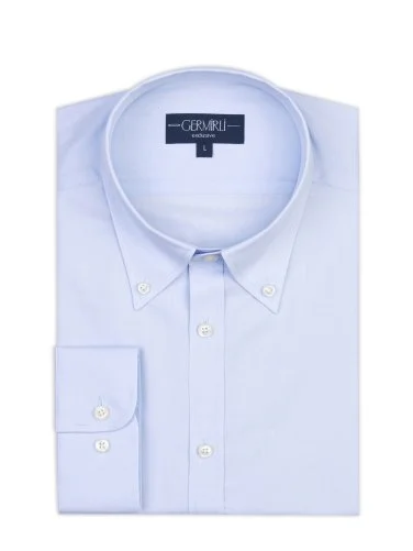 Germirli Albini Mavi Twill Relax Formula Exclusive Tailor Fit Düğmeli Yaka Pamuk Gömlek - 1