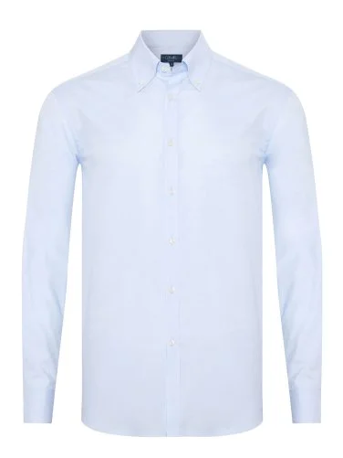 Germirli Albini Mavi Twill Relax Formula Exclusive Tailor Fit Düğmeli Yaka Pamuk Gömlek - 1