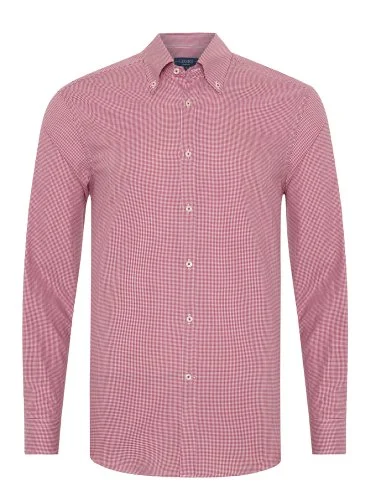 Germirli Albini Relax Formula Bordo Pötikareli Exclusive Tailor Fit Düğmeli Yaka Pamuk Gömlek - 3