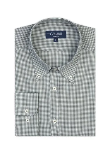 Germirli Albini Relax Formula Yeşil Pötikareli Exclusive Tailor Fit Düğmeli Yaka Pamuk Gömlek - 1