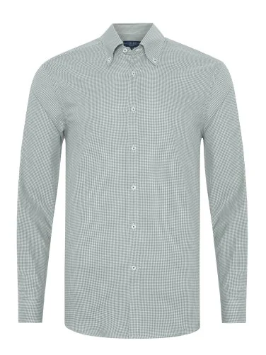 Germirli Albini Relax Formula Yeşil Pötikareli Exclusive Tailor Fit Düğmeli Yaka Pamuk Gömlek - 3