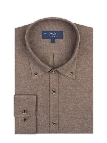 Germirli Albini Vizon Tailor Fit Düğmeli Yaka Organik Pamuk Flanel Gömlek - 1