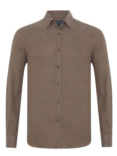 Germirli Albini Vizon Tailor Fit Düğmeli Yaka Organik Pamuk Flanel Gömlek - 2