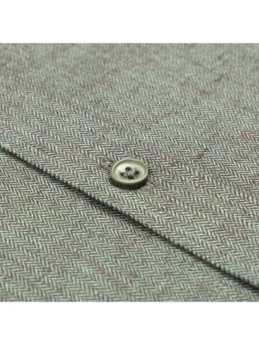 Germirli Albini Zeytin Yeşili Balıksırtı Düğmeli Yaka Tailor Fit Keten Yün Gömlek - 3