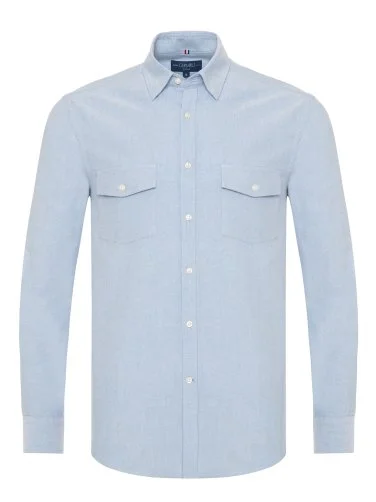 Germirli Light Blue Hidden Button Collar Flap Pocket Tailor Fit Sport Oxford Men's Shirt - 1