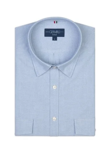Germirli Light Blue Hidden Button Collar Flap Pocket Tailor Fit Sport Oxford Men's Shirt - 2