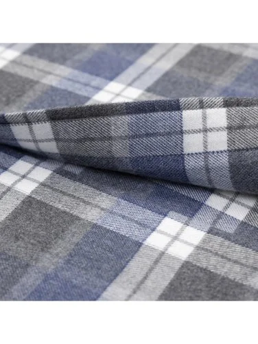 Germirli Antrasit Gri Mavi Ekoseli Flanel Düğmeli Yaka Tailor Fit Pamuk Oduncu Gömlek - 3