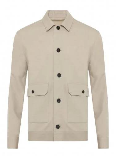 Germirli Bej Rengi Kapak Cepli Keten Pamuk Ceket Gömlek - 2