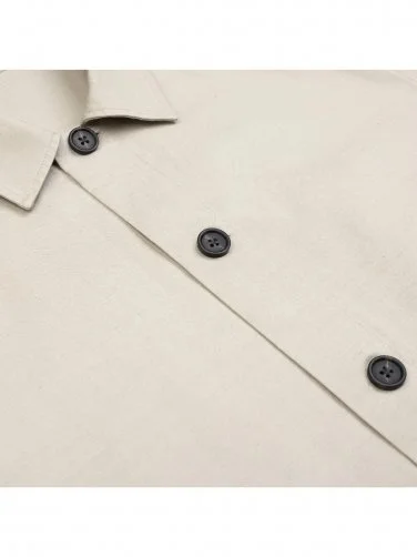 Germirli Bej Rengi Kapak Cepli Keten Pamuk Ceket Gömlek - 3