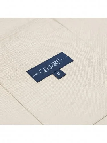 Germirli Bej Rengi Kapak Cepli Keten Pamuk Ceket Gömlek - 5