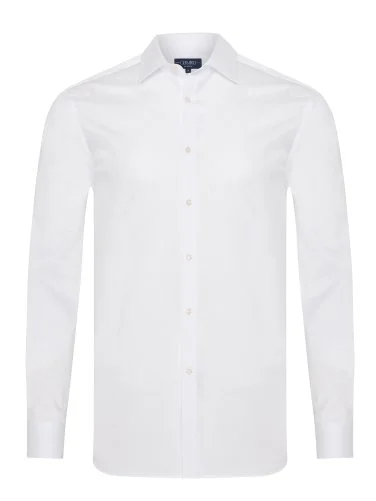 Germirli Beyaz Çizgili Vual Klasik Yaka Exclusive Tailor Fit Pamuk Gömlek - 1