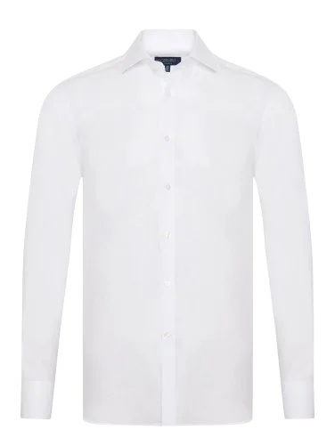 Germirli Beyaz Klasik Yaka Exclusive Tailor Fit Saf Keten Gömlek - 1
