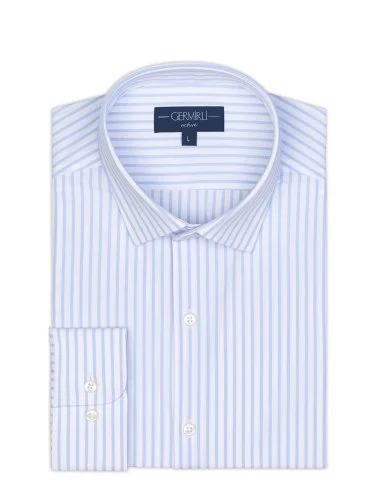 Germirli Beyaz Mavi Çizgili 3D Streç Slim Fit Active Gömlek - 2